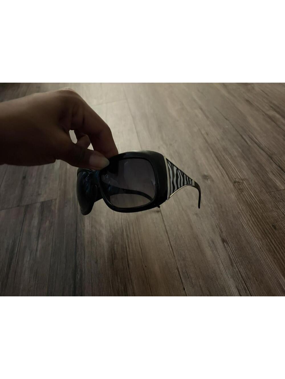 Y2K Zebra Print Black Oversized Sunglasses Purple Lenses